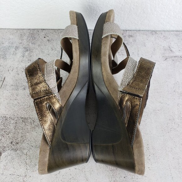 Romika Metallic Leather Wedge Sandals Slides Comfort Shoes size 39 US 8.5 - Picture 8 of 14